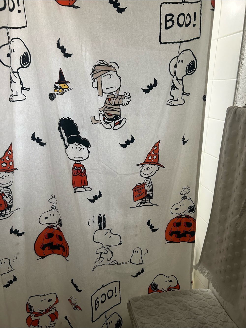 Peanuts Kids Halloween Shower Curtain - White, Orange, Black